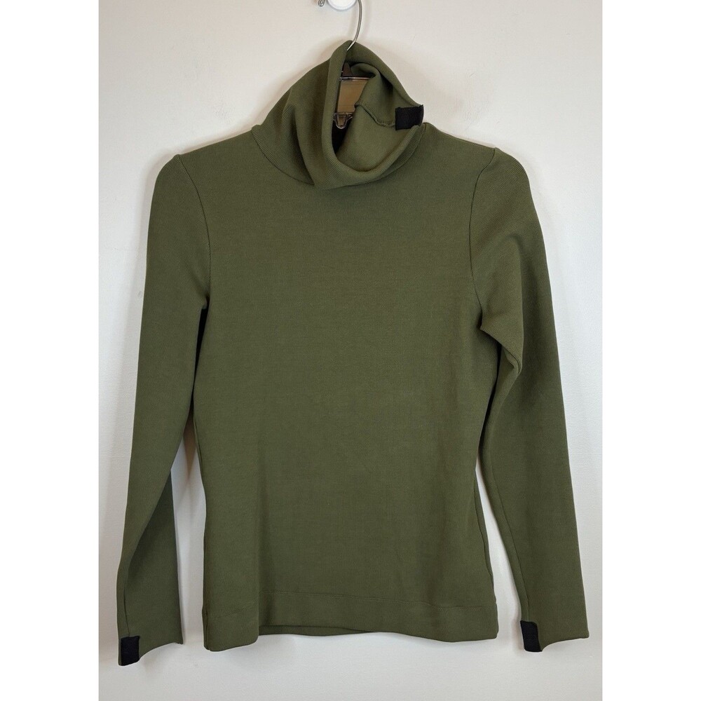 HENRIETTE STEFFENSEN Moss Green High Turtleneck Blouse Pullover Ribbed Medium